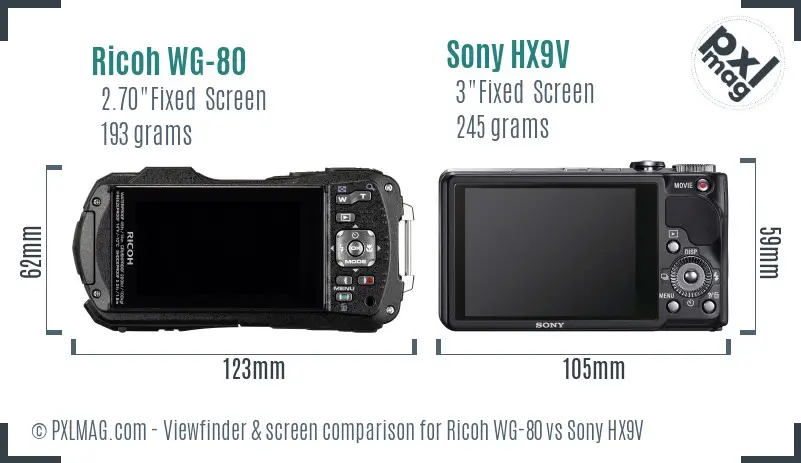 Ricoh WG-80 vs Sony HX9V Screen and Viewfinder comparison Ricoh WG-80 vs Sony HX9V Screen and Viewfinder comparison