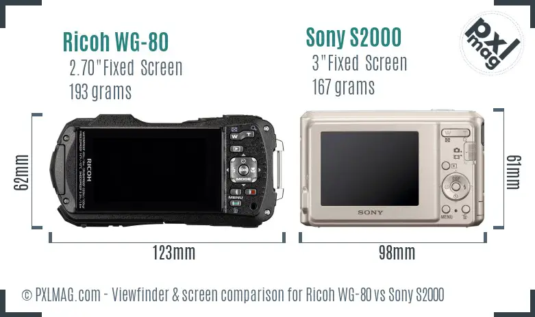 Ricoh WG-80 vs Sony S2000 Screen and Viewfinder comparison