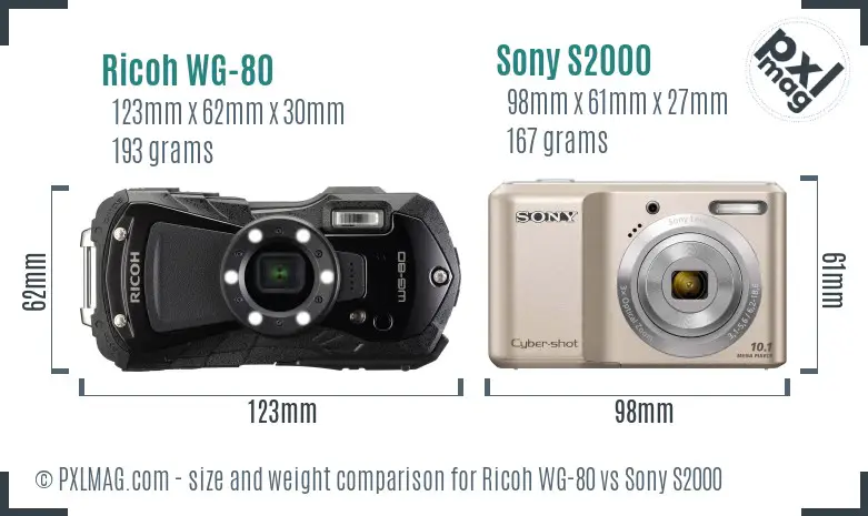 Ricoh WG-80 vs Sony S2000 size comparison