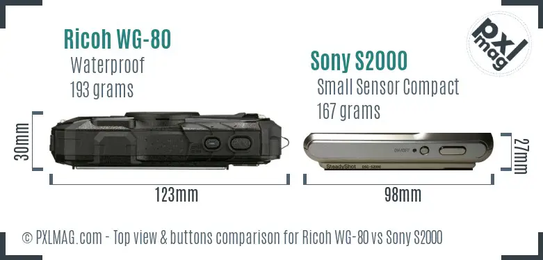Ricoh WG-80 vs Sony S2000 top view buttons comparison