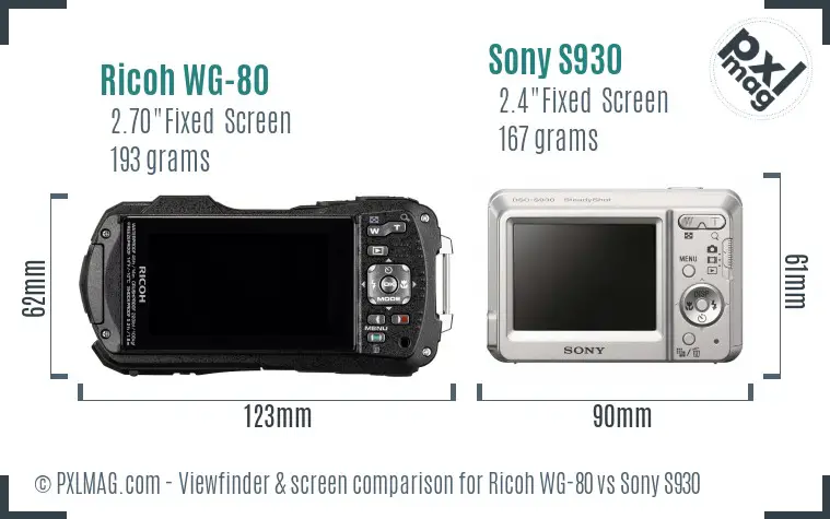 Ricoh WG-80 vs Sony S930 Screen and Viewfinder comparison