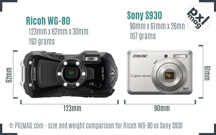 Ricoh WG-80 vs Sony S930 size comparison