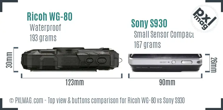 Ricoh WG-80 vs Sony S930 top view buttons comparison