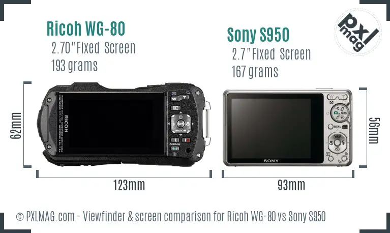 Ricoh WG-80 vs Sony S950 Screen and Viewfinder comparison