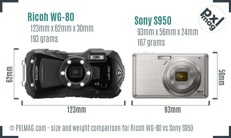 Ricoh WG-80 vs Sony S950 size comparison