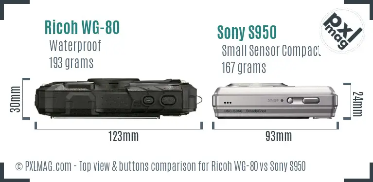 Ricoh WG-80 vs Sony S950 top view buttons comparison