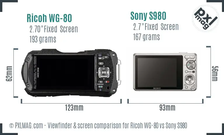 Ricoh WG-80 vs Sony S980 Screen and Viewfinder comparison