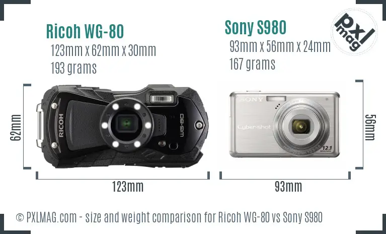 Ricoh WG-80 vs Sony S980 size comparison