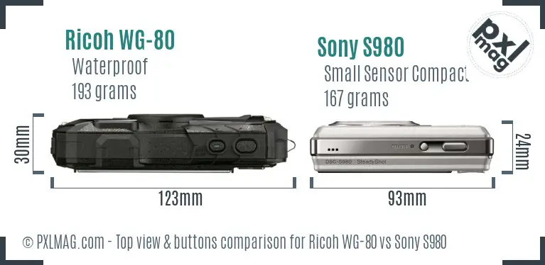Ricoh WG-80 vs Sony S980 top view buttons comparison