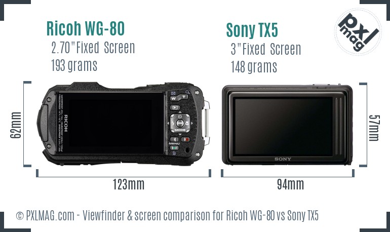 Ricoh WG-80 vs Sony TX5 Screen and Viewfinder comparison