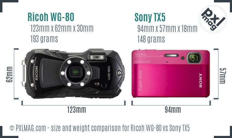 Ricoh WG-80 vs Sony TX5 size comparison