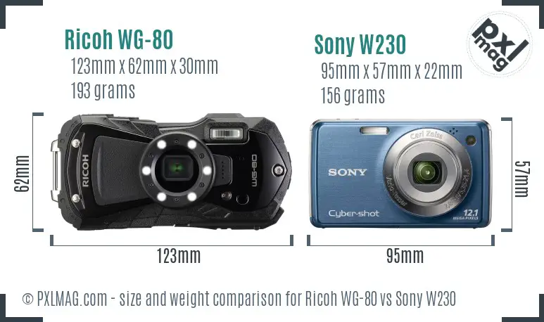 Ricoh WG-80 vs Sony W230 size comparison