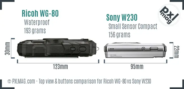Ricoh WG-80 vs Sony W230 top view buttons comparison