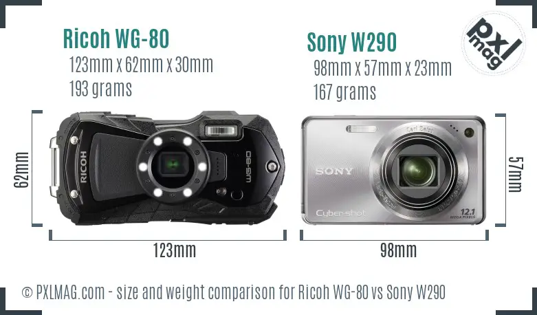 Ricoh WG-80 vs Sony W290 size comparison