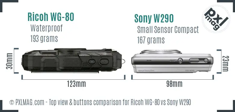 Ricoh WG-80 vs Sony W290 top view buttons comparison