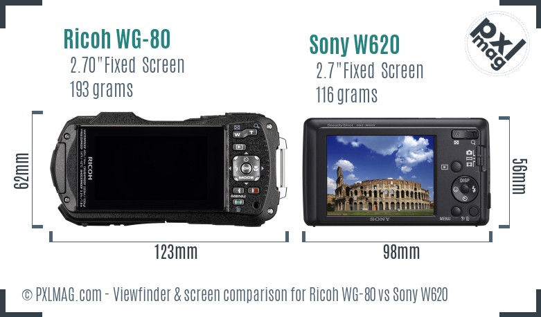 Ricoh WG-80 vs Sony W620 Screen and Viewfinder comparison