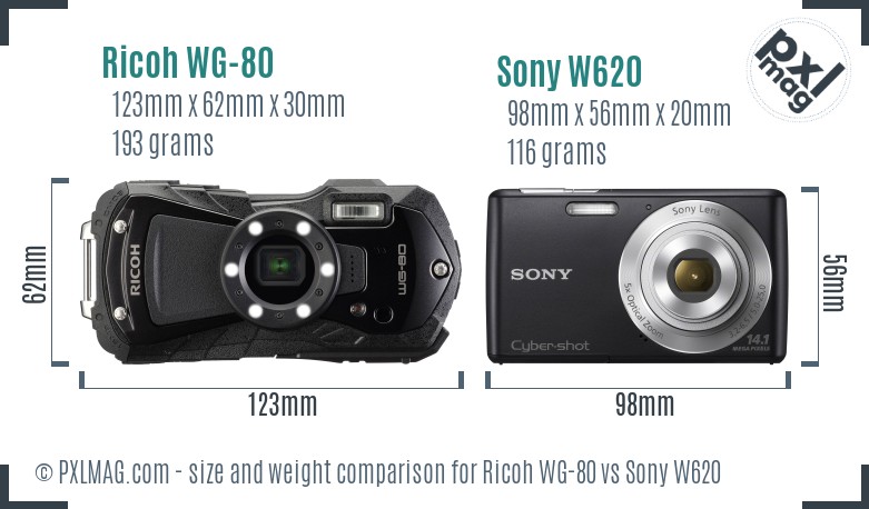 Ricoh WG-80 vs Sony W620 size comparison Ricoh WG-80 vs Sony W620 size comparison