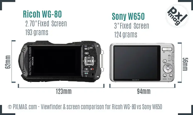 Ricoh WG-80 vs Sony W650 Screen and Viewfinder comparison