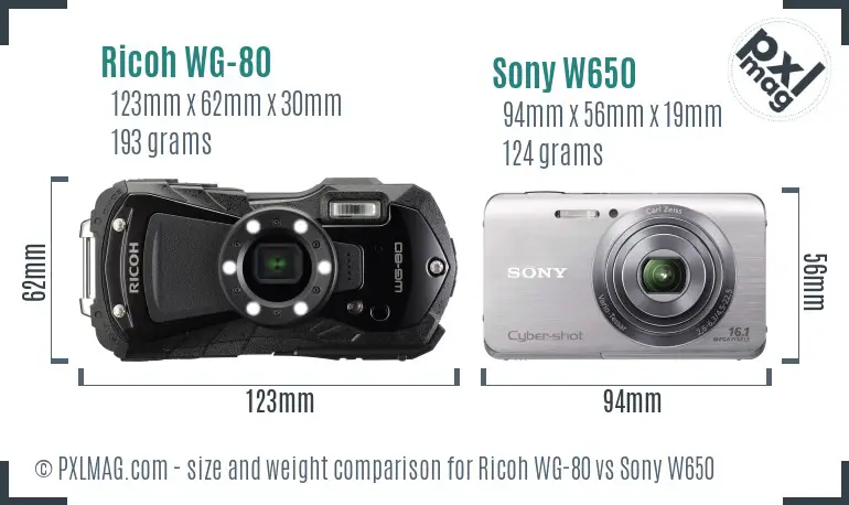 Ricoh WG-80 vs Sony W650 size comparison