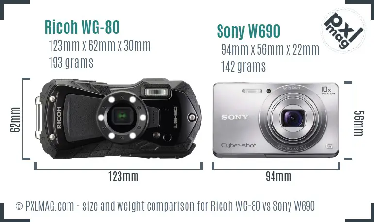 Ricoh WG-80 vs Sony W690 size comparison