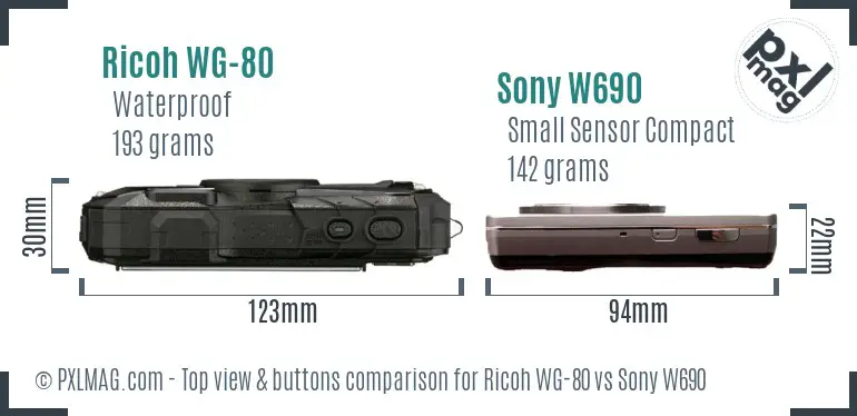 Ricoh WG-80 vs Sony W690 top view buttons comparison