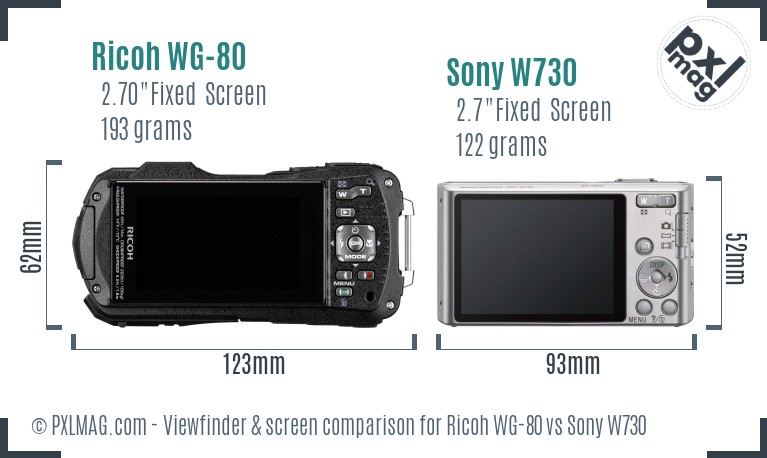 Ricoh WG-80 vs Sony W730 Screen and Viewfinder comparison
