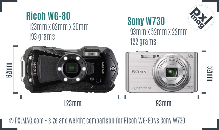 Ricoh WG-80 vs Sony W730 size comparison