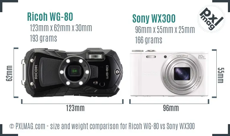 Ricoh WG-80 vs Sony WX300 size comparison