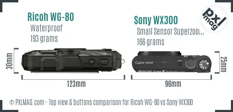 Ricoh WG-80 vs Sony WX300 top view buttons comparison