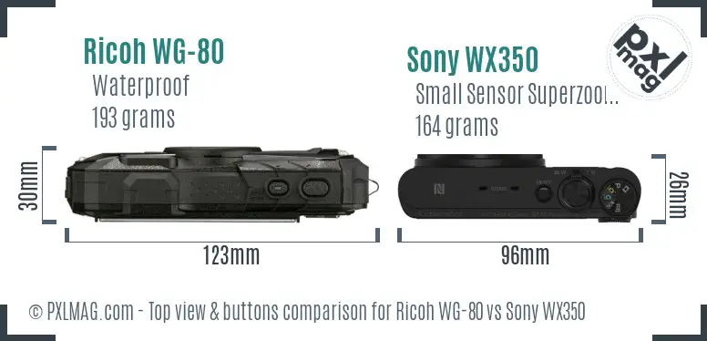 Ricoh WG-80 vs Sony WX350 top view buttons comparison