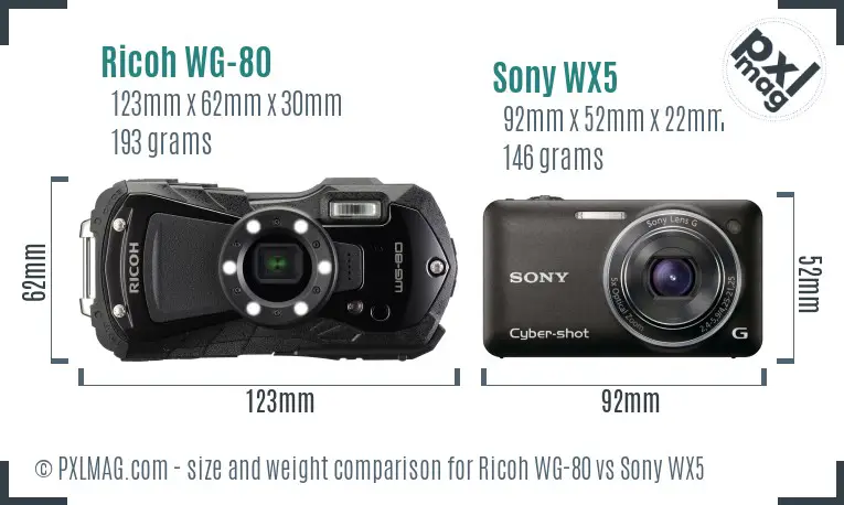 Ricoh WG-80 vs Sony WX5 size comparison