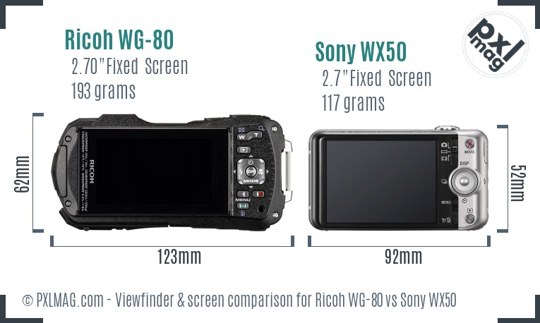Ricoh WG-80 vs Sony WX50 Screen and Viewfinder comparison