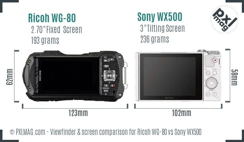 Ricoh WG-80 vs Sony WX500 Screen and Viewfinder comparison Ricoh WG-80 vs Sony WX500 Screen and Viewfinder comparison
