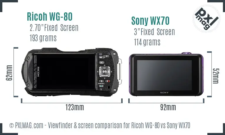 Ricoh WG-80 vs Sony WX70 Screen and Viewfinder comparison