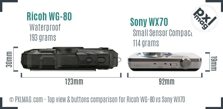 Ricoh WG-80 vs Sony WX70 top view buttons comparison