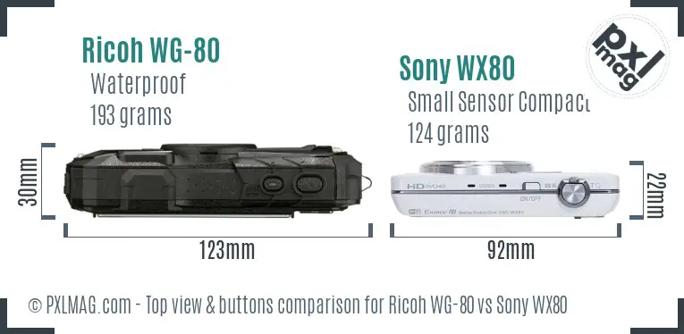 Ricoh WG-80 vs Sony WX80 top view buttons comparison