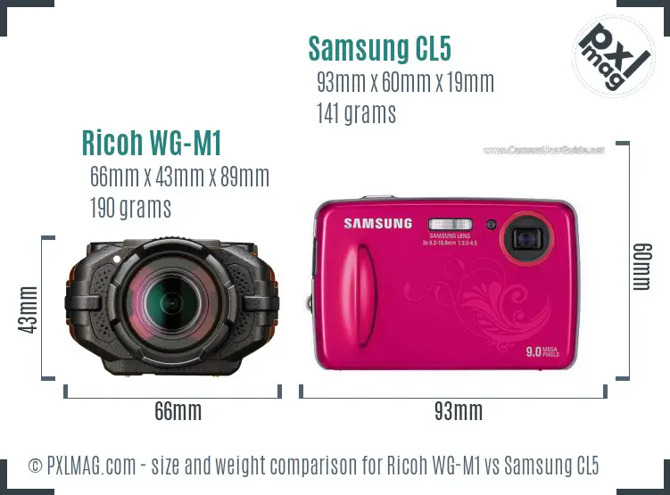 Ricoh WG-M1 vs Samsung CL5 size comparison