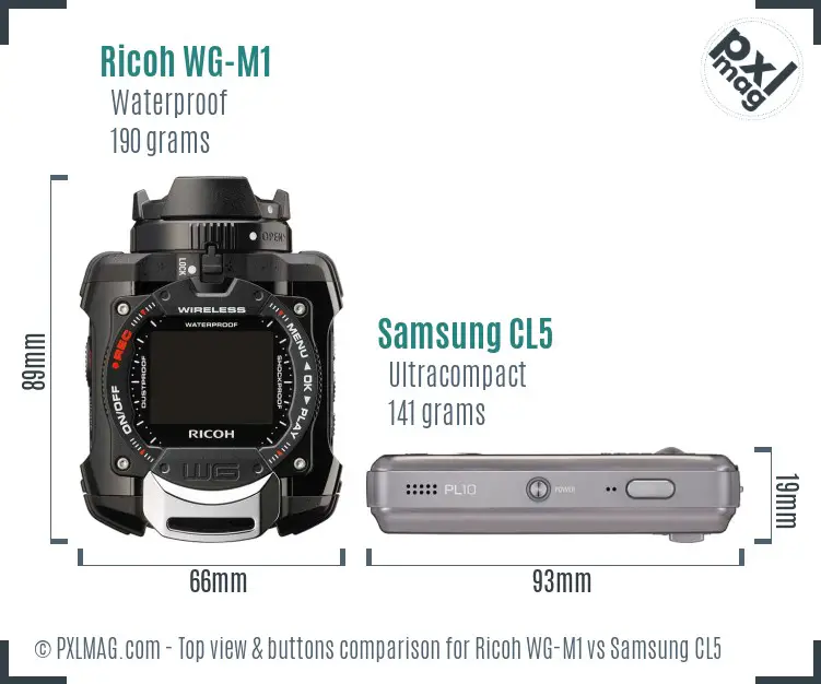 Ricoh WG-M1 vs Samsung CL5 top view buttons comparison