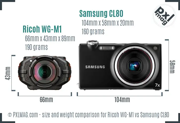 Ricoh WG-M1 vs Samsung CL80 size comparison