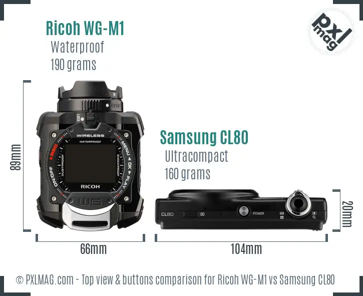 Ricoh WG-M1 vs Samsung CL80 top view buttons comparison