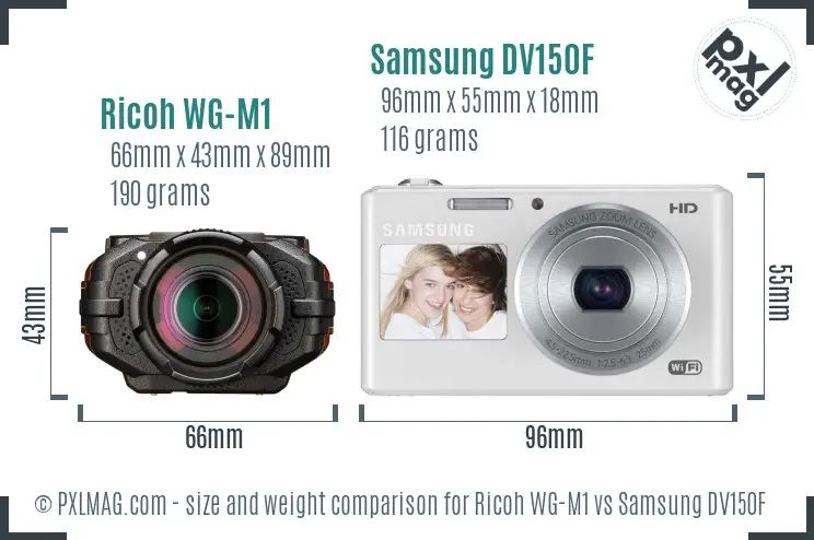 Ricoh WG-M1 vs Samsung DV150F size comparison