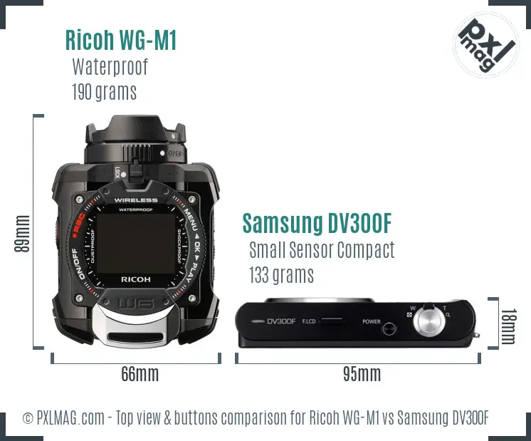 Ricoh WG-M1 vs Samsung DV300F top view buttons comparison