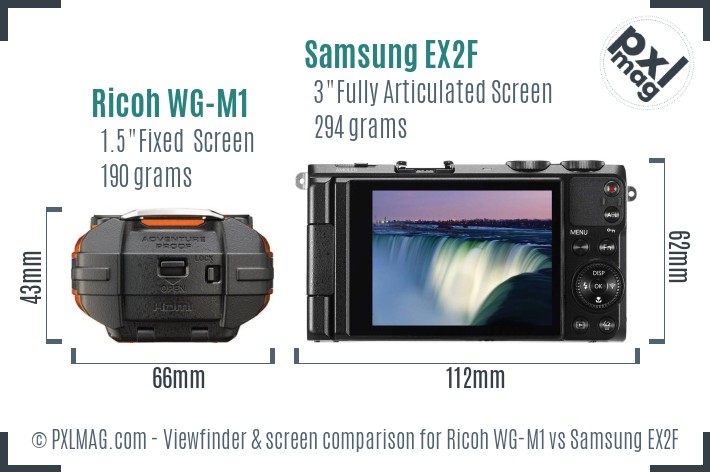 Ricoh WG-M1 vs Samsung EX2F Screen and Viewfinder comparison