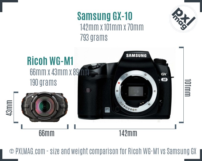 Ricoh WG-M1 vs Samsung GX-10 size comparison