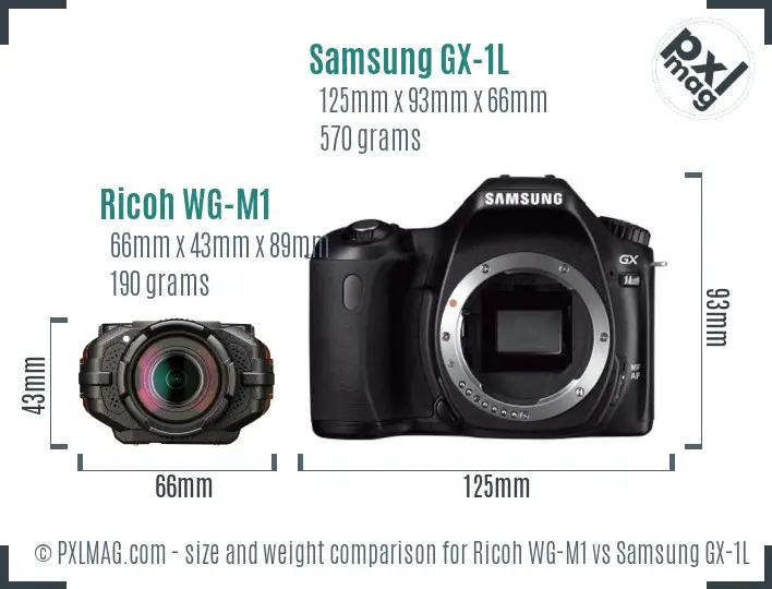 Ricoh WG-M1 vs Samsung GX-1L size comparison