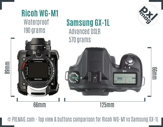 Ricoh WG-M1 vs Samsung GX-1L top view buttons comparison