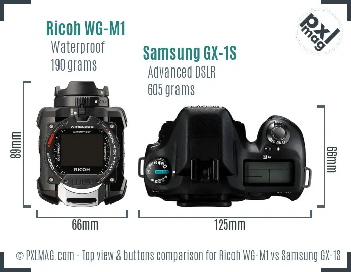Ricoh WG-M1 vs Samsung GX-1S top view buttons comparison