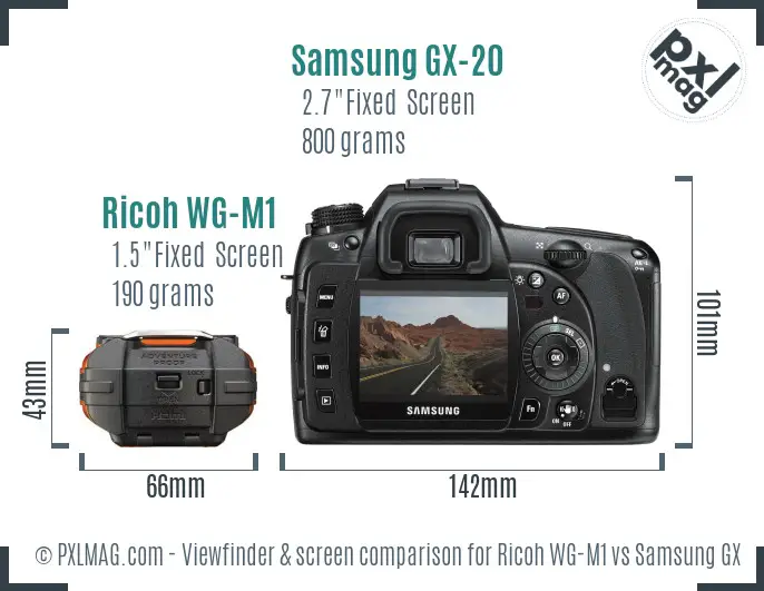 Ricoh WG-M1 vs Samsung GX-20 Screen and Viewfinder comparison