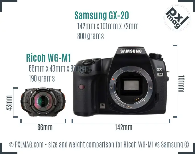 Ricoh WG-M1 vs Samsung GX-20 size comparison
