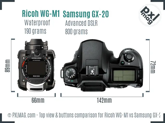 Ricoh WG-M1 vs Samsung GX-20 top view buttons comparison